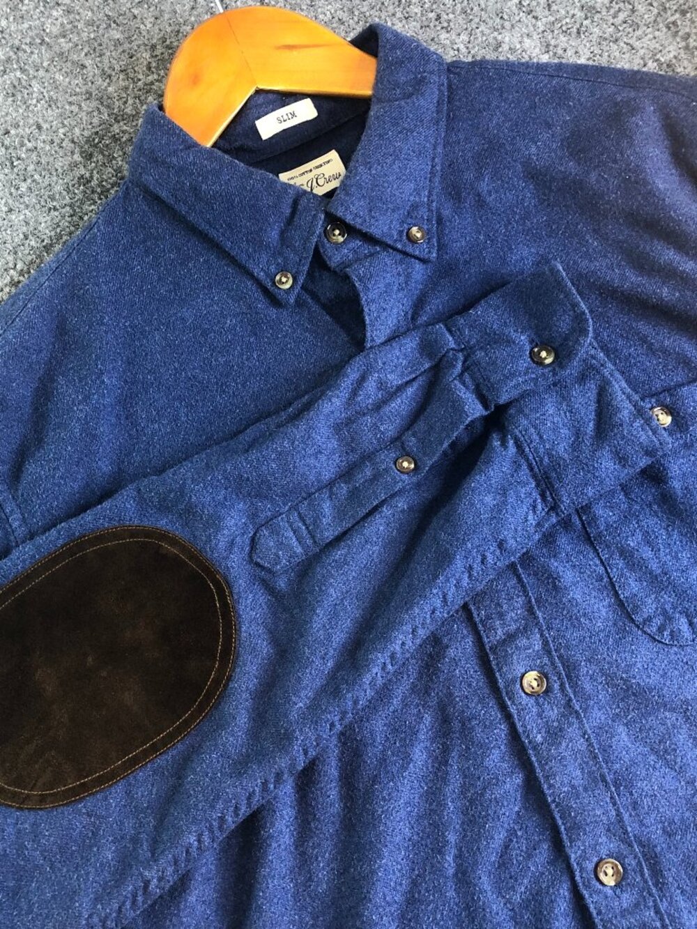 J.Crew Shirt Mens Large Blue Cotton Button Down Elbow Patch Long Sleeve Slim